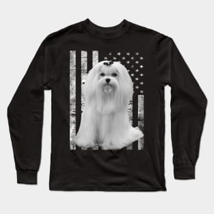 American Flag Maltese Dreams, Stylish Tee for Dog Lovers Long Sleeve T-Shirt